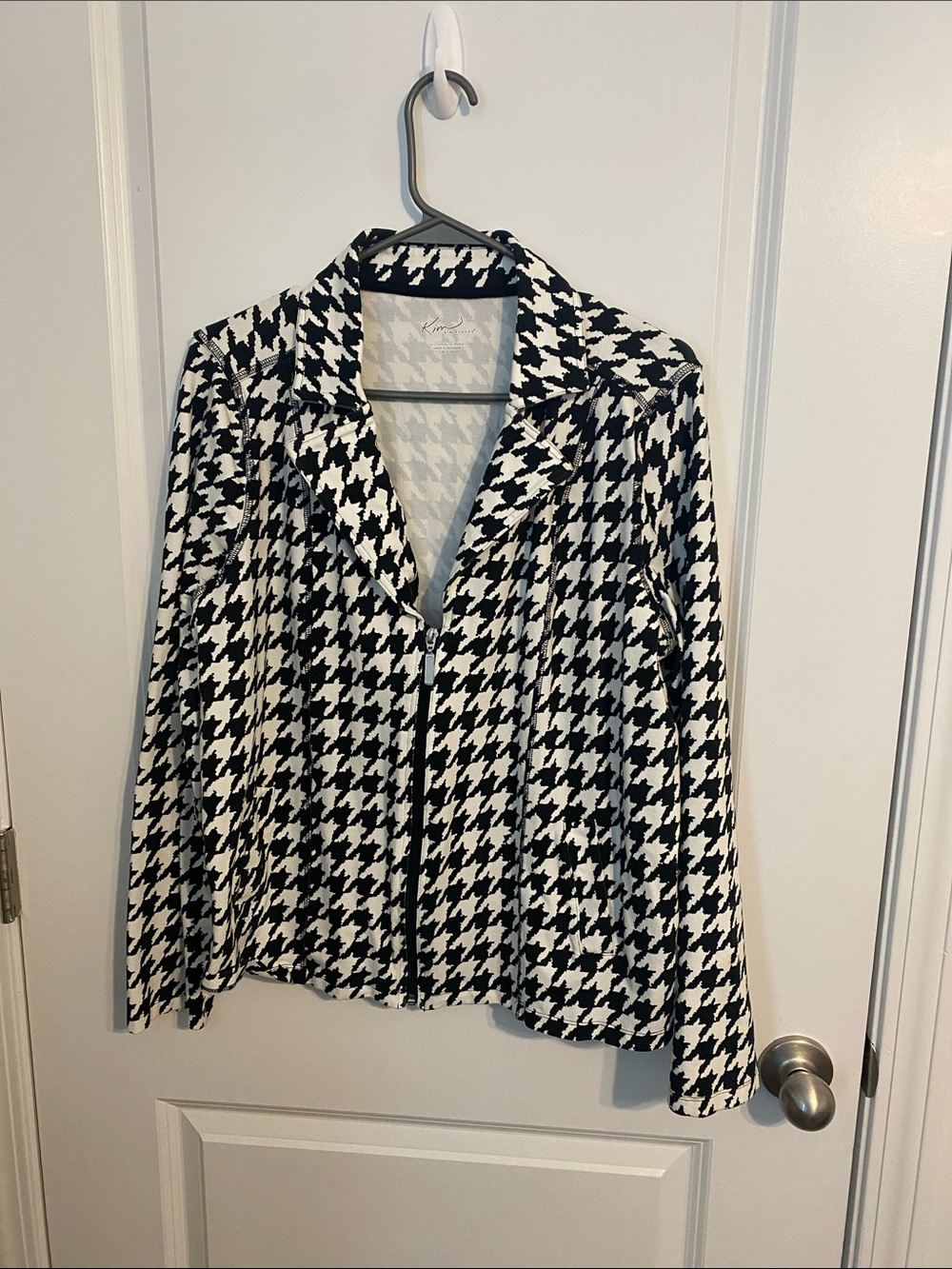 Kim Rogers Black & White Houndstooth Zip-Front Blazer - Picture 1 of 3